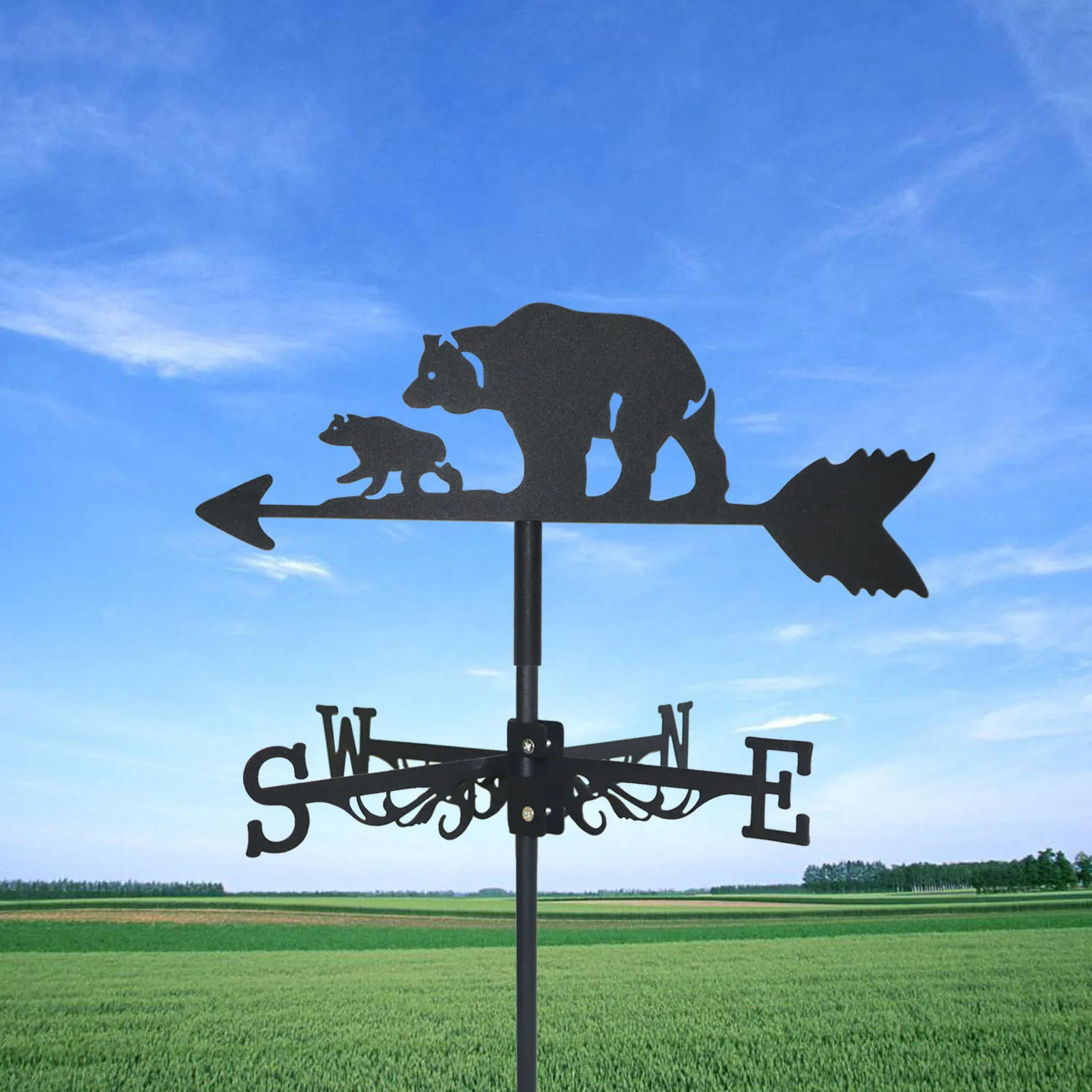 Bear Weathervane Silhouette Art Black Metal Polar Animal Wind Vanes Outdoors Decorations Garden For Roof Yard Building