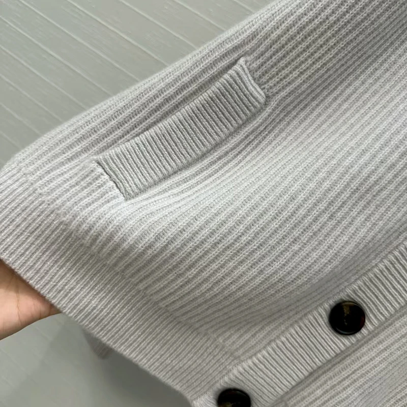 Cardigan para mulher nova malha elástica manga comprida topo para o outono 2025 único breasted fino ajuste camisola mistura de caxemira malhas