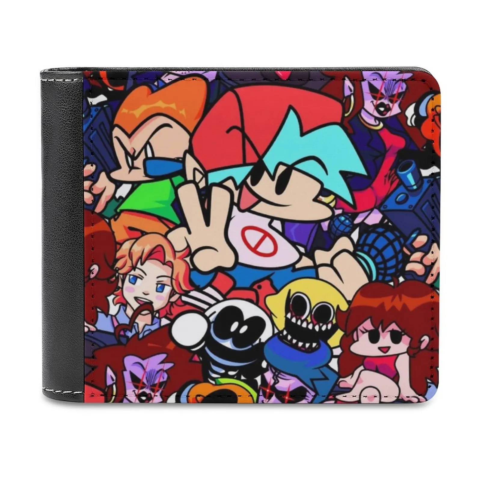 

Кожаный кошелек Friday Night Funkin с коллажем, мужской классический черный кошелек с держателем для кредитных карт, модный мужской кошелек Friday Night Funkin