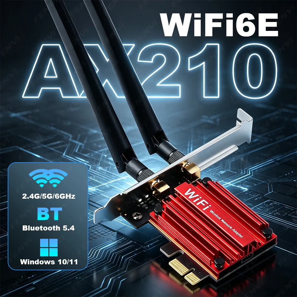 WiFi 6E AX210 PCIe Adapter Tri-Band 2.4G/5G/6GHz Bluetooth 5.4 Wireless Network Card 5400Mbps for Windows 11/10 Desktop PC