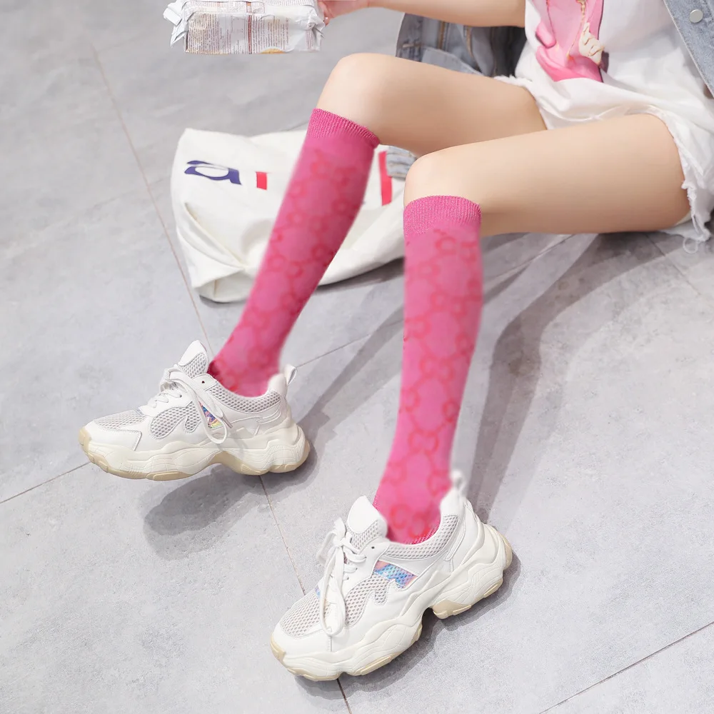 Letters Midtube Women'S Socks Gold Wire Knee-High Socks Trend Japanese And Korean Socks Calf Socks Tall Tube Women'S Socks