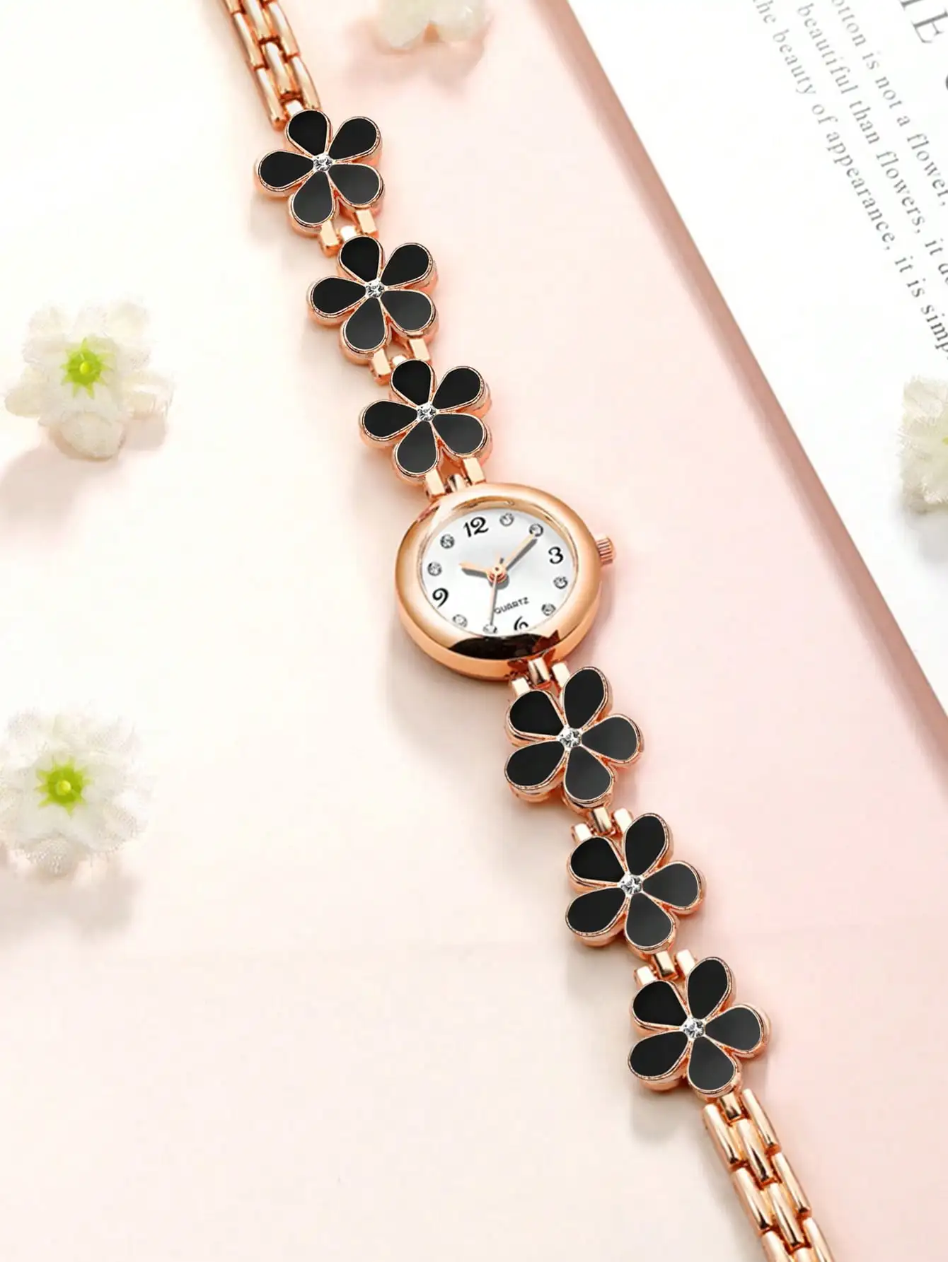 Fashionable Ladies' Quartz Watch, Casual Women's Petite Thin Petal Bracelet Watch, Trendy Wristwatch