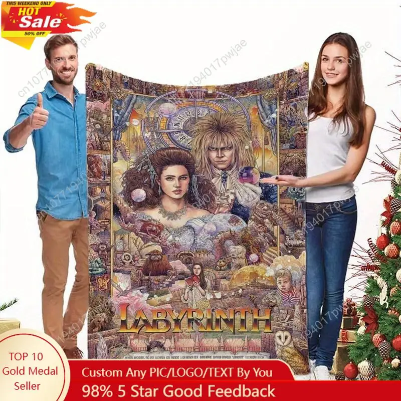 

Labyrinth Movie Themed Digital Print Flannel Throw Blanket Glam Style Polyester Non-Woven Weaving with All-Seaso Custom blankets