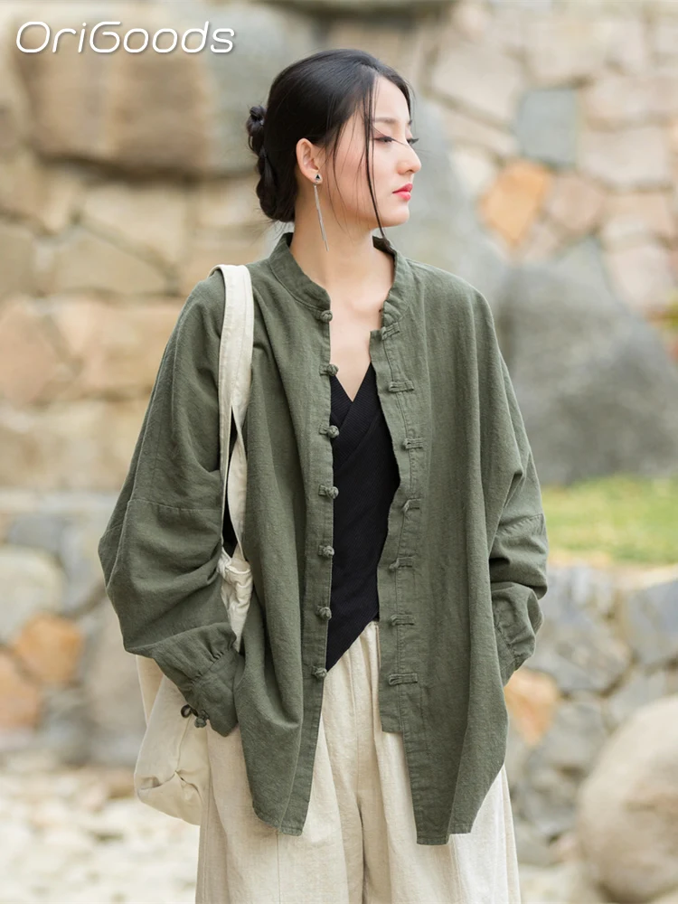 OriGoods Oversized Shirt Women 2024 Spring Autumn Shirt Coat Oversized Loose Tops Ramie Cotton Shirts Woman Long Shirt B001