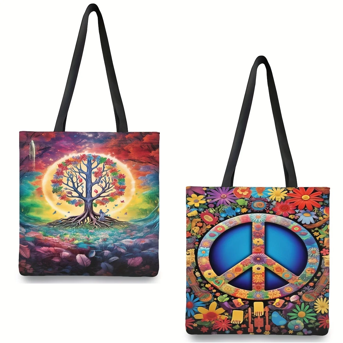 1pc Peace Sign Print Tote Bag, Large Capacity Shoulder Bag,30x35cm Line Women's Casual Handbag & Shopping Bag Commuting Bag