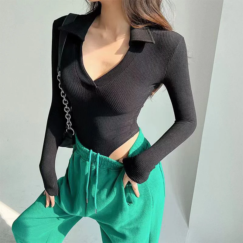 New Slim Fit Sexy V-neck Jumpsuit  Basic Top Bodycone Casual Hotsweet Undershirt Women Bodysuit Lingerie Sleepwear Short Sleeve