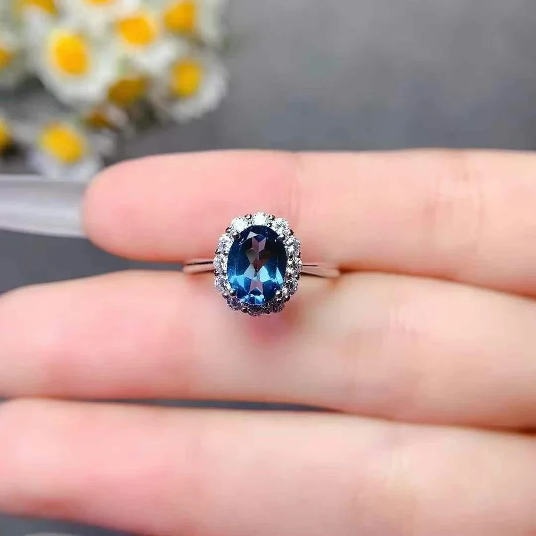 Classic 925 Silver London Blue Topaz Ring 6mm*8mm 1ct Natural Topaz Jewelry 18K Gold Plated Gemstone Jewelry