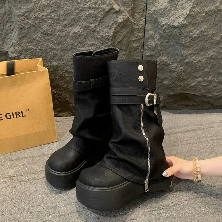 2026 Damen Herbst- und Winter-Mode Stiefel mit seitlichem Reißverschluss, Multifunktionale Retro-Plateaustiefel, Geeignet für Frauen – Detail 13