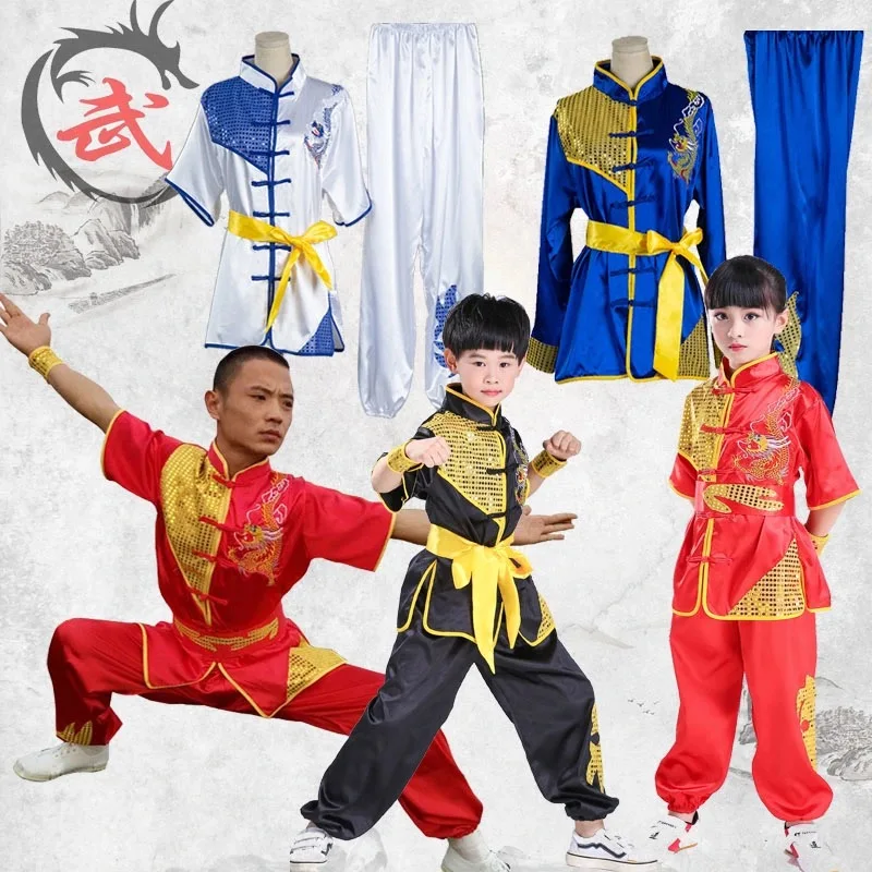 Adult Child Wushu Clothing Sets Sanda Martial Arts Tai Chi Shirt+Pants Fighting Training Suit Taiji Kung Fu Uniform Taekwondo