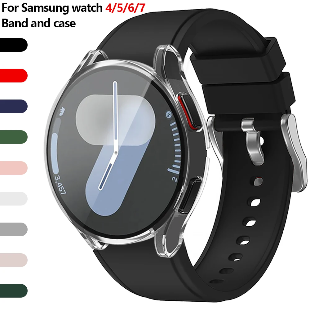 Original Silicone Case+Strap for Samsung Galaxy Watch 7/6/5/4 40mm 45mm 44mm Band for Galaxy 4/6 Classic Protective Cover