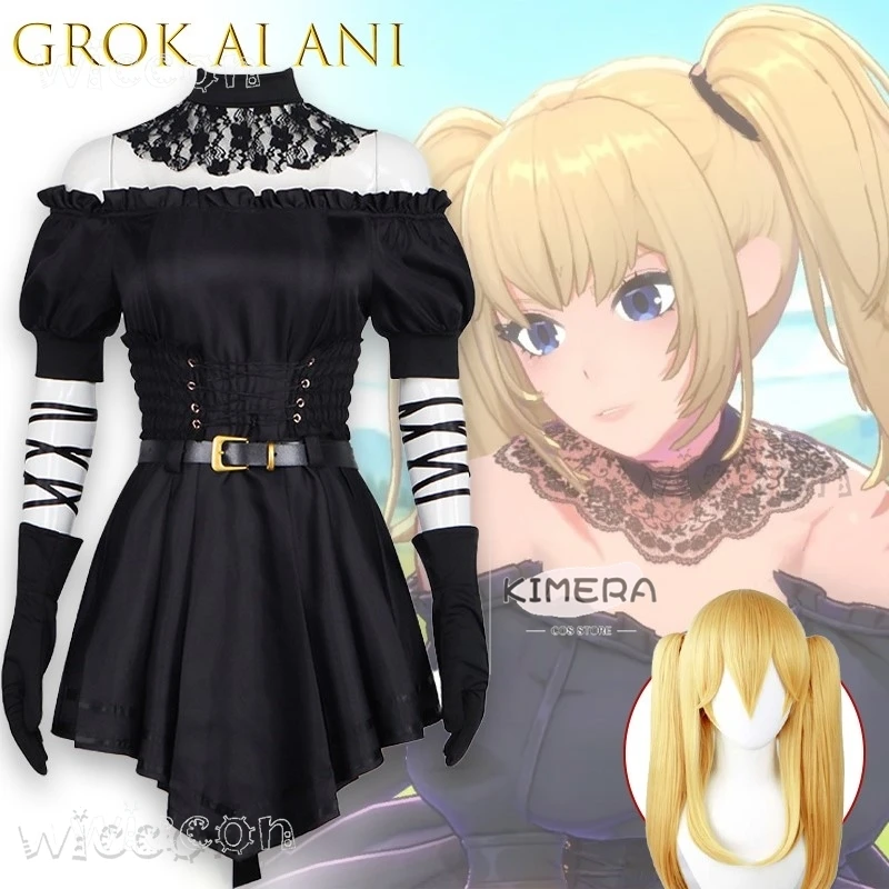 

Grok AI Ani Cosplay Costume Gothic Lolita Dress Twin Tails Black Outfit Lover Mica Sand Gothic Jirai Kei Halloween Costume Cos