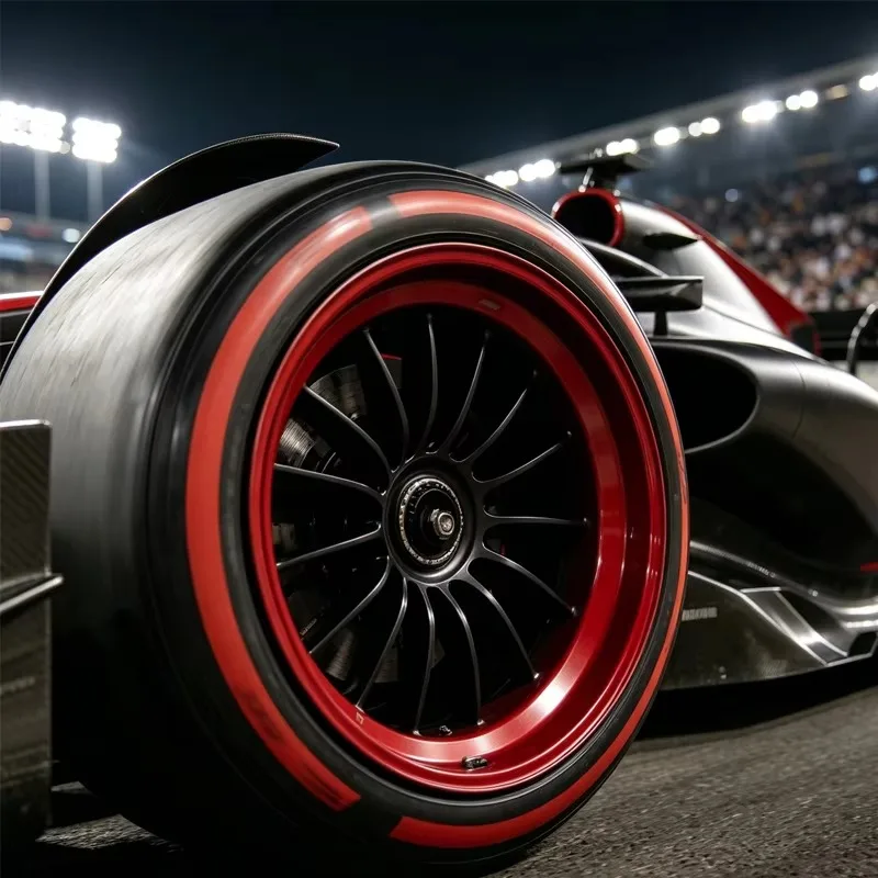 13x15J Deep Concave Multi Spoke Red d Lip Black Forged Alloy Wheels 5-Year Warranty Formula Race Rims