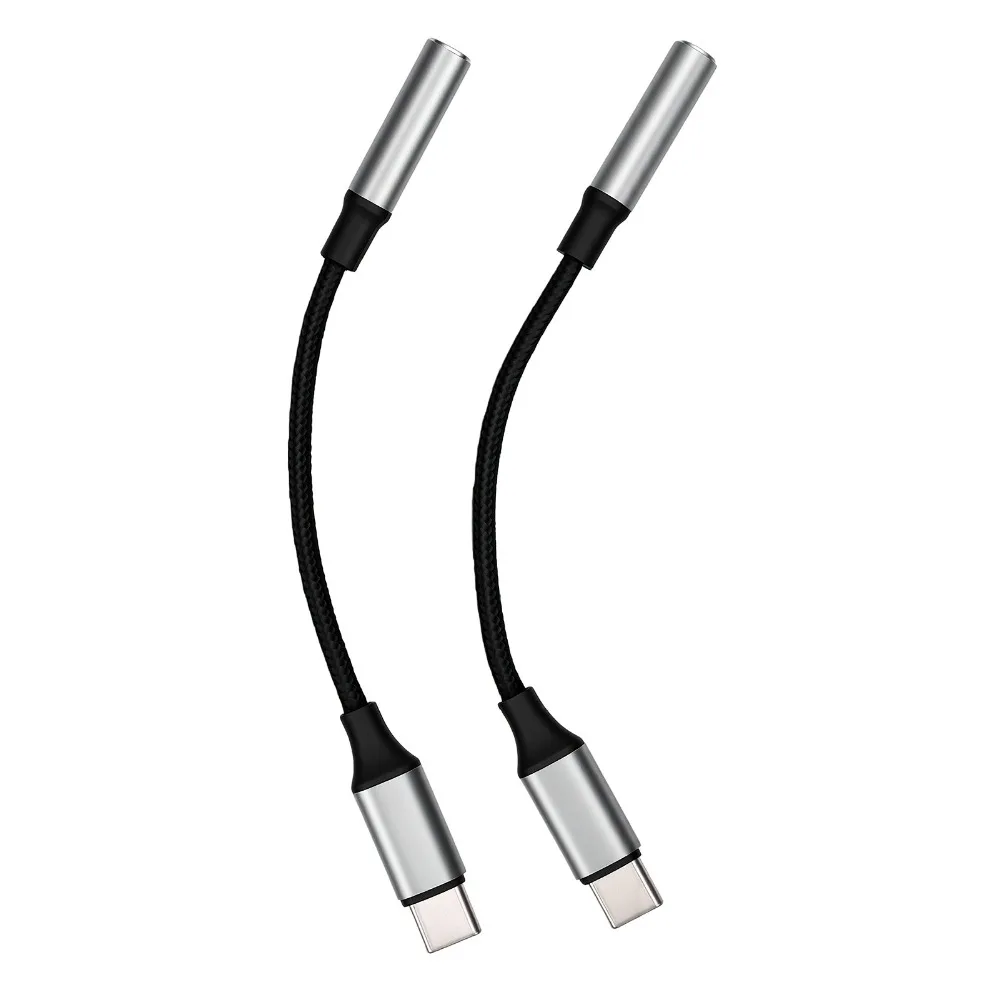 2PCS Portable Type-c To 3.5mm Headphone Adapter Built-in DAC Chip Plug and Play 3.5mm Female Jack Converter Noise Reduction