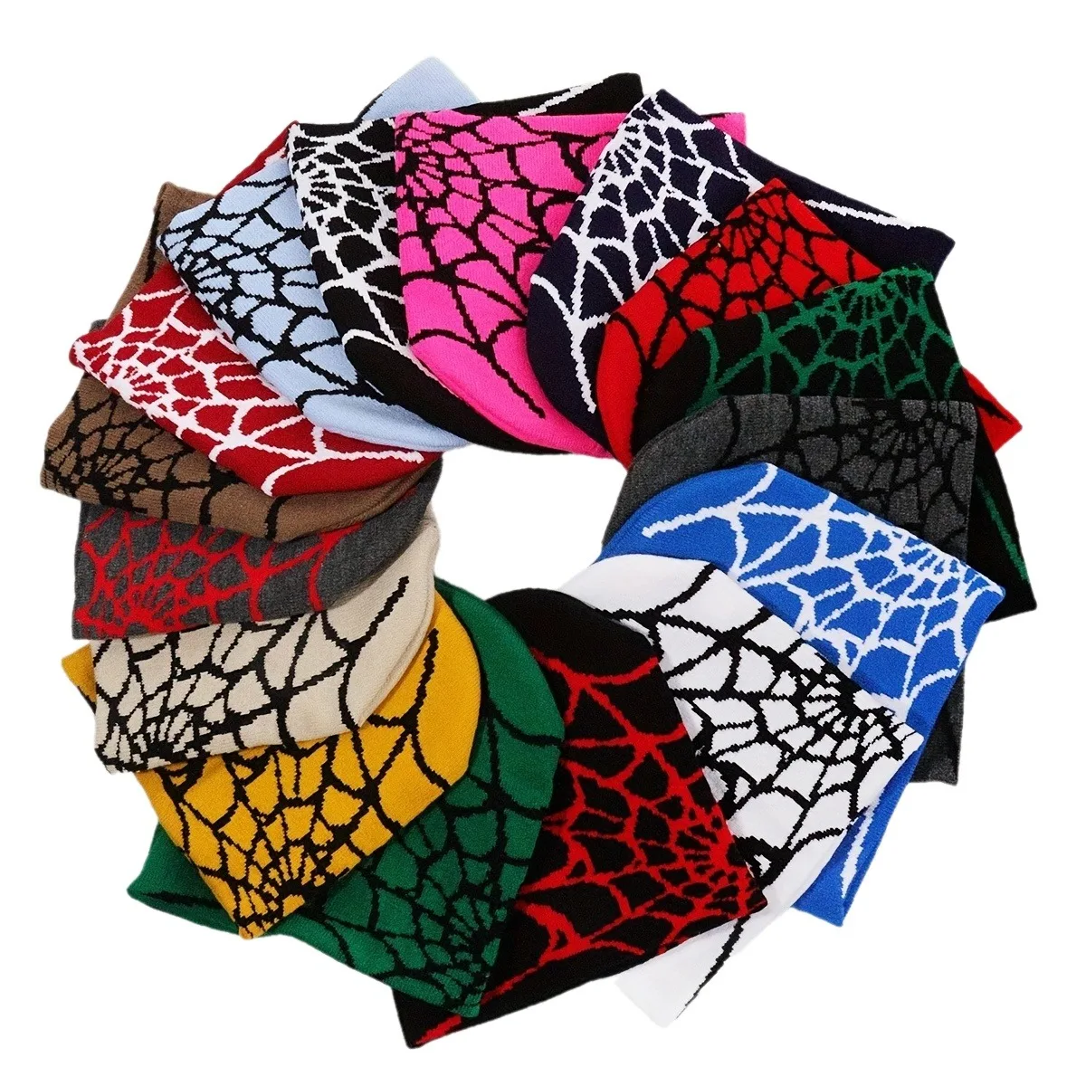 قطعة واحدة من قبعات محبوكة مطبوعة على شبكة العنكبوت للرجال والنساء، وقبعات صوفية دافئة للاستخدام الخارجي، وقبعات صغيرة مخصصة