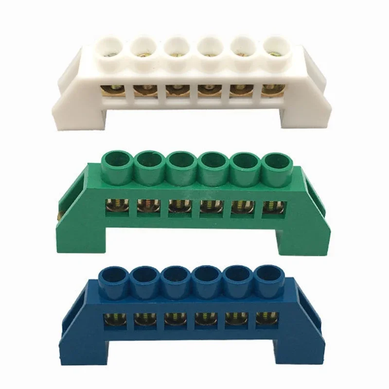 Blue White Green Bridge Design Zero Line 4-12 Pole Screw Brass Copper Grounding Strip Terminal Block Connector Earth And Neutral