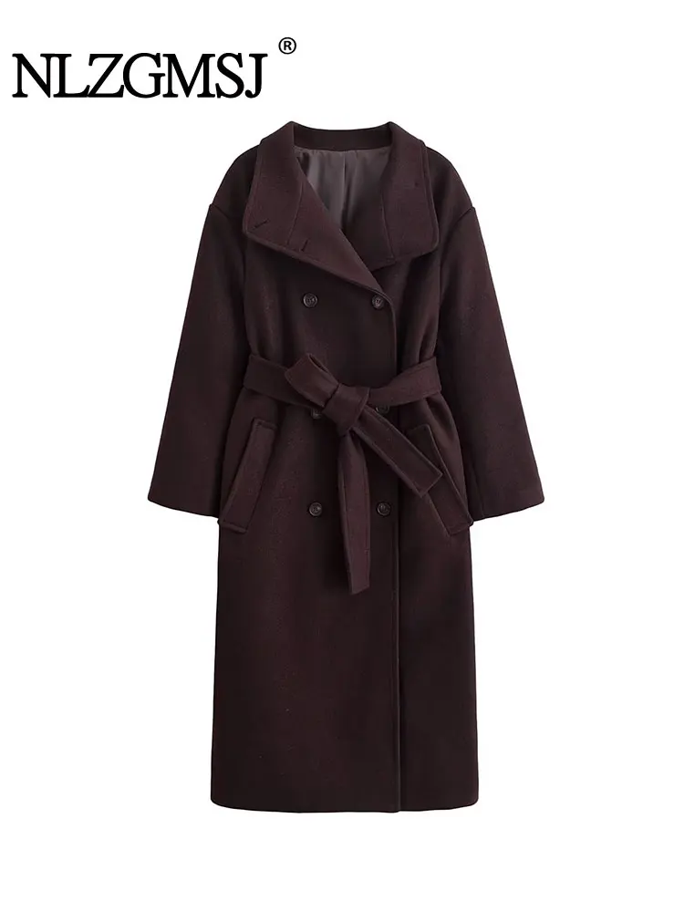 

NLZGMSJ с поясом, женское свободное пальто, 2024, зимний теплый толстый плащ, куртка средней длины с длинными рукавами, женская верхняя одежда Y2K