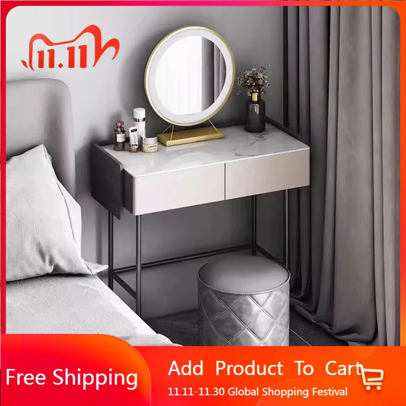 

White Makeup Dressing Table Modern European Jewelry Comfortable Vanity Table Luxury Mirror Chair Penteadeira Home Furniture