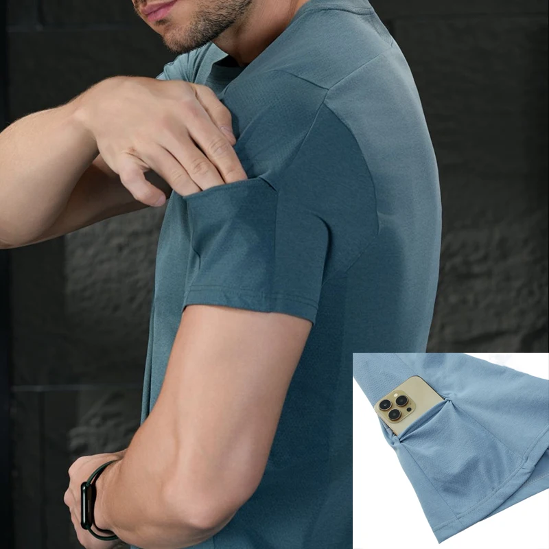 

Men's Cotton-Feel Breathable Mesh Fitness Gym Running Workouts Sweatshirt Trend With Pockets Athleisure T-Shirt Short Sleeve