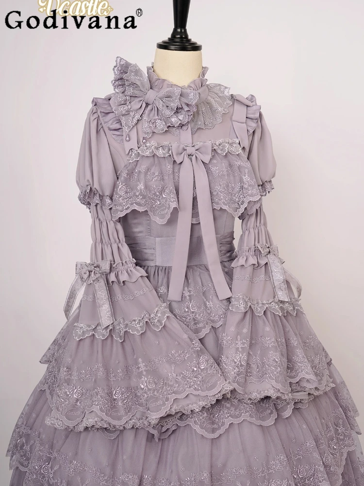 우아한 로리타 헤비 인더스트리 플레어 슬리브 패션 다용도 셔츠 봄 가을 소녀 스퀘어 칼라 연령 감소 JSK 드레스