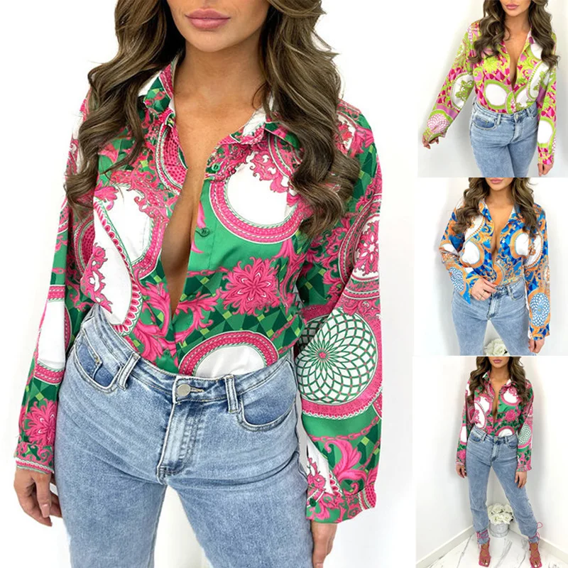 Spring Fashion Print Shirt Blouse Women Boho Button Long Sleeve Shirts For Women 2024 autumn Bohemian Casual Beach Top Femme