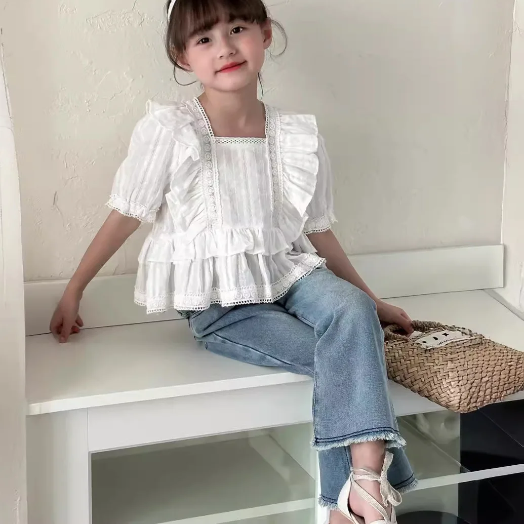 Girls Pants 2024 Summer New Childrens Clothes Jeans Baby Girls Flared Pants Fringe Micro Jeans Casual Simple and Versatile