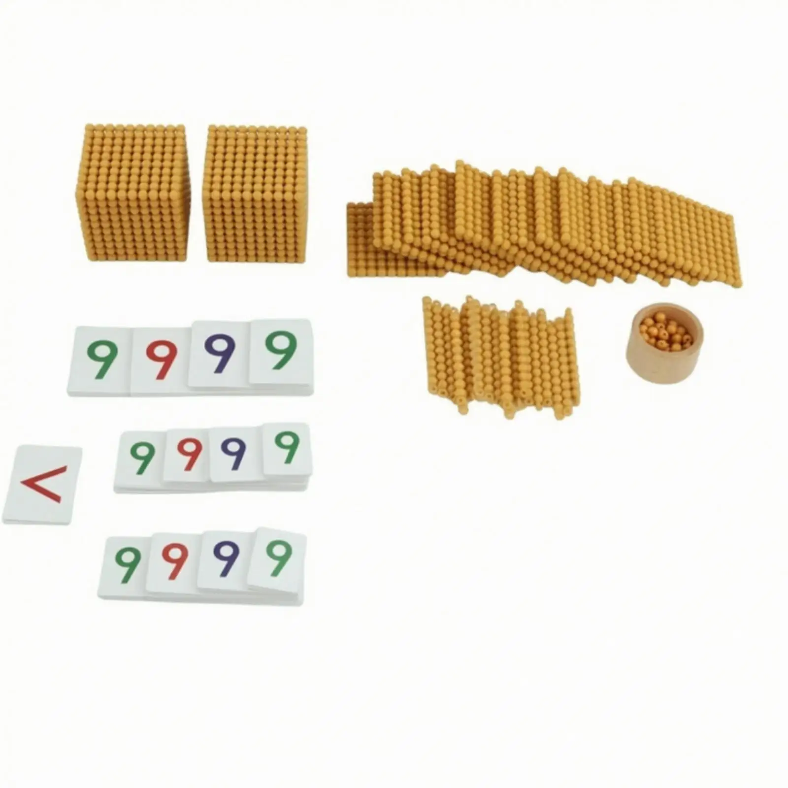 Kids Math Learning Tool Wooden Montessori Arithmetic Game Golden Beads Number Cards for Place Value and Basic Operations