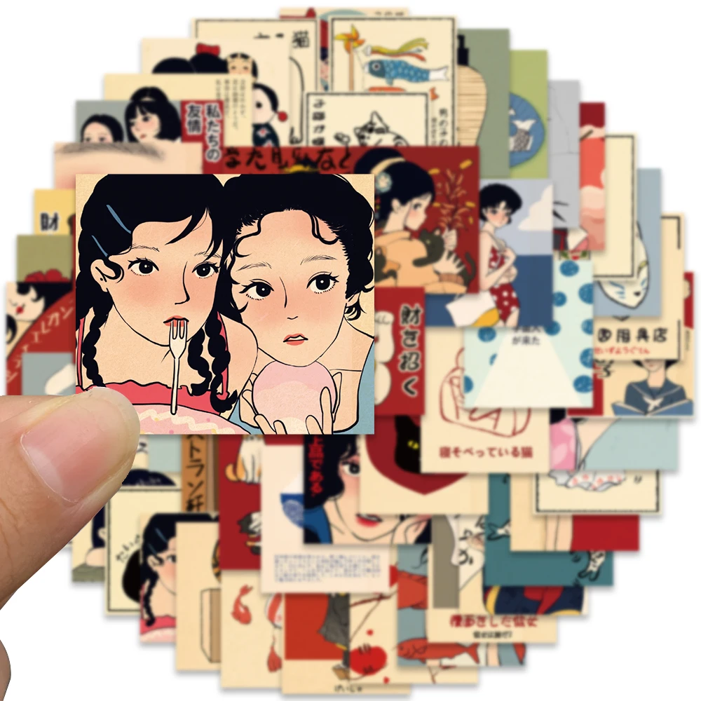 50pcs Japanese Classic Style Retro Anime Stickers for Vinyl Car Laptop Scrapbooking Luggage Phone Waterproof Decal Wholesale