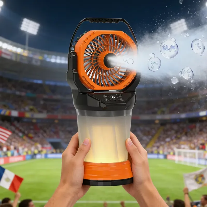 Spray Mist Fan with Multi-Angle Oscillation 2L Water Tank Rechargeable LED Light for Portable Cooling