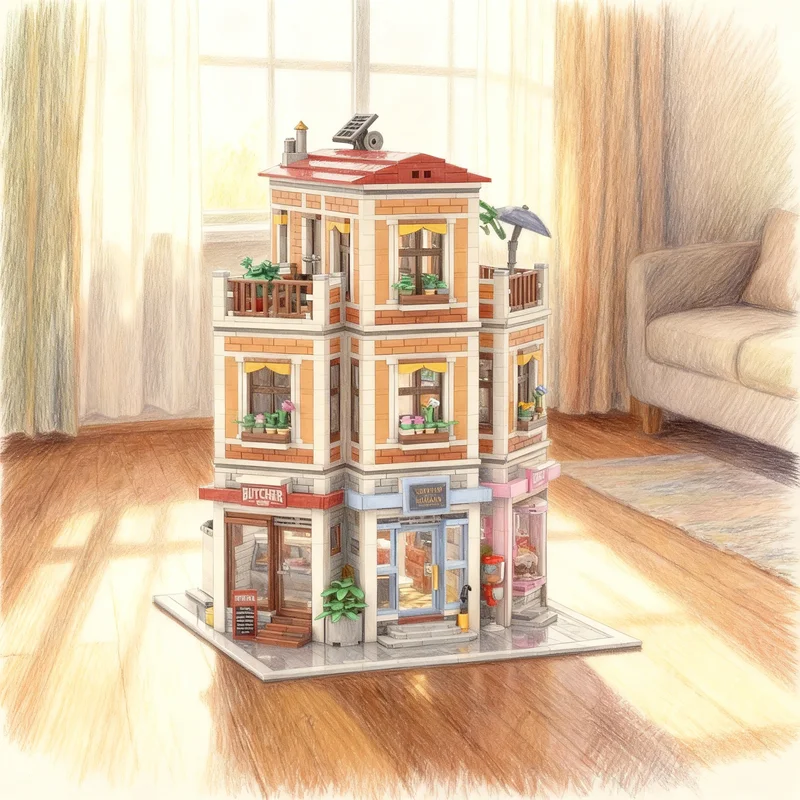 

3467pcs MOC Butcher Lawyer Candy Shop Modular Streetscape Model Building Blocks Architecture Christmas Gifts Toy Idea Education