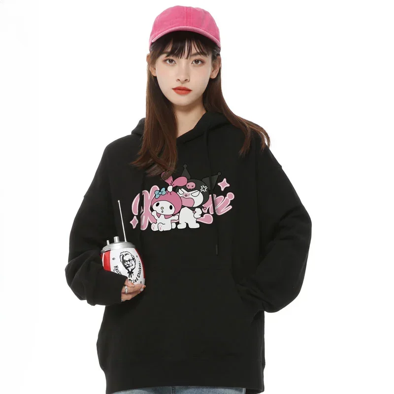 Sweat à capuche Kuromi Melody Collaboration pour femme, Carillons Sanurgente, Haut, Tenue de couple, Veste à capuche, Vêtements Y2K, Automne et hiver