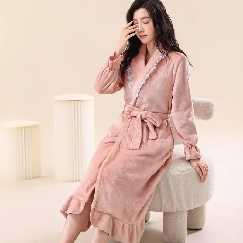 

Пижамный комплект, удобная одежда для сна, фланелевой халат, женская плотная домашняя одежда с длинными рукавами, милая домашняя одежда в стиле принцессы, осень-зима