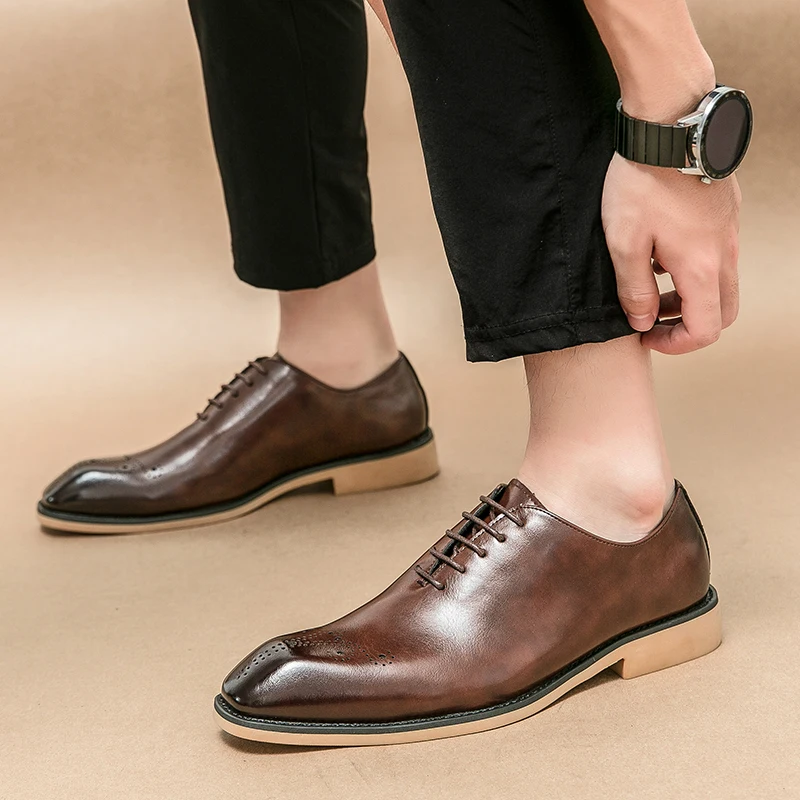 

Brand Spring Autumn Men Dress Shoes Lace Up Casual Black Leather Shoes Men Loafers Luxury Wedding Party Male Shoes men