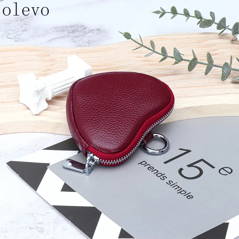 Fashion Heart Shape Womens Zipper Small Wallet with Key Ring Love Coin Purse Heart Wallet Genuine Leather Coin Purses for Girls