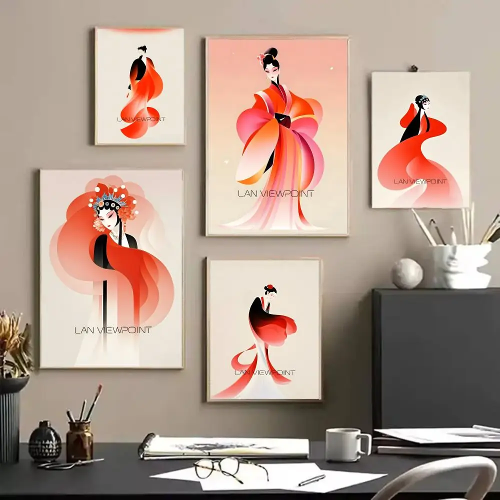 Chinese opera characters Poster Art Stickers Self-Adhesive Painting Modern Home Decor for Bedroom Living Room Wall Decals Gift