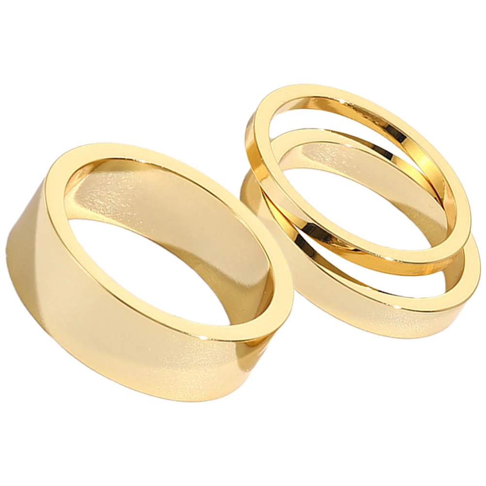 

3 Pcs Steel Ring Set Women Teen Girls Size 8 Gold Plated Stacking Rings Minimalist Women Finger Ring Jewelry Gift