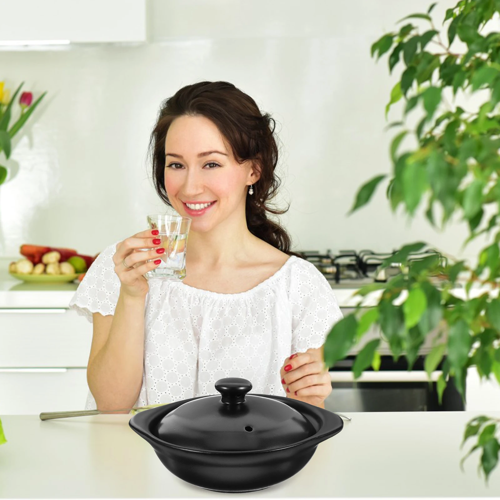 

Stove Top Ceramic Casserole Pan One Piece Molding Heat Transfer Soup Rice Noodle Cookware Kitchen Stockpot