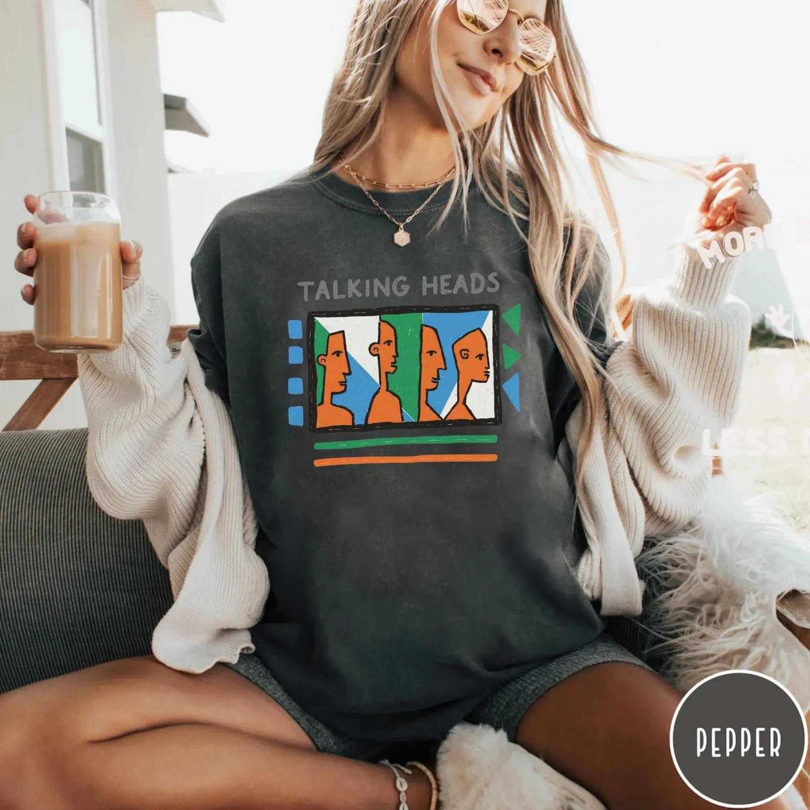 

Plus Size Summer Women's Vintage Talking Heads T-Shirt Cotton Breathable Stylish Versatile Street Style Oversized