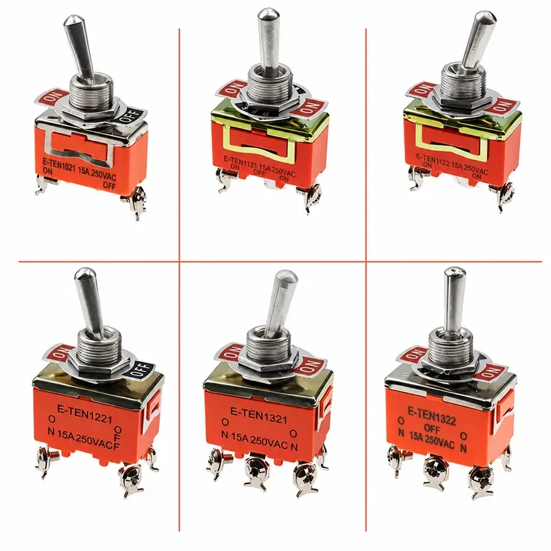 5pcs Toggle Switch SPST DPDT 250V 15A Latching ON-OFF ON-ON ON-OFF-ON 1021 1121 1221 1322 Power Button Switch Rocker Switch