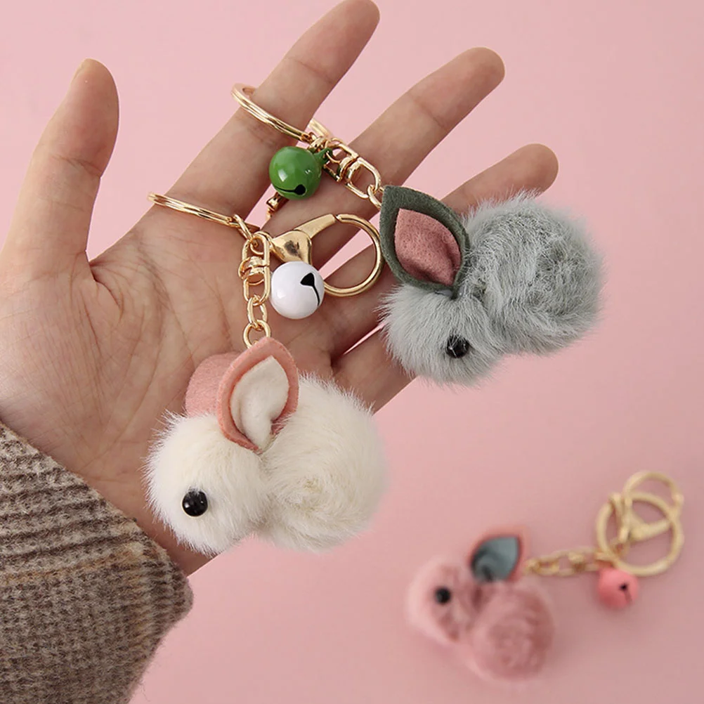 3 Pcs Wool Felt Keychain Rabbit Pendant Ring Animal Toy Bag Decor Travel Kids Toys