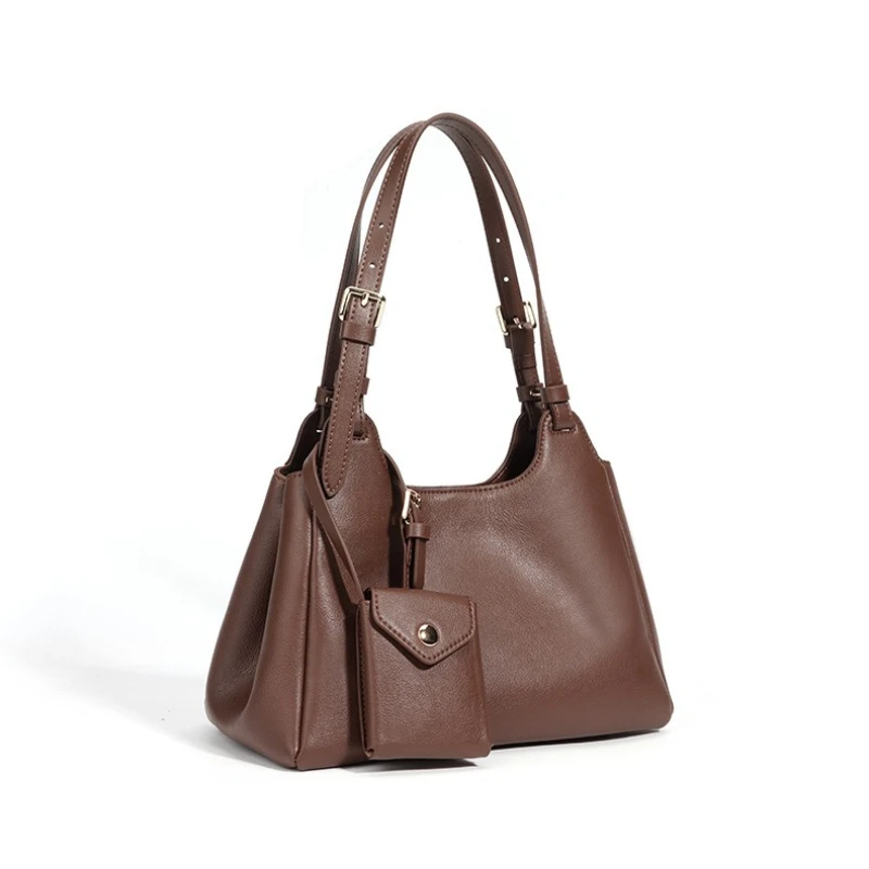 

Spring 2026 Genuine Leather Women's Handbag Fashionable Versatile Shoulder Vegetable Basket Armprit Bag Underarm Composite Bags