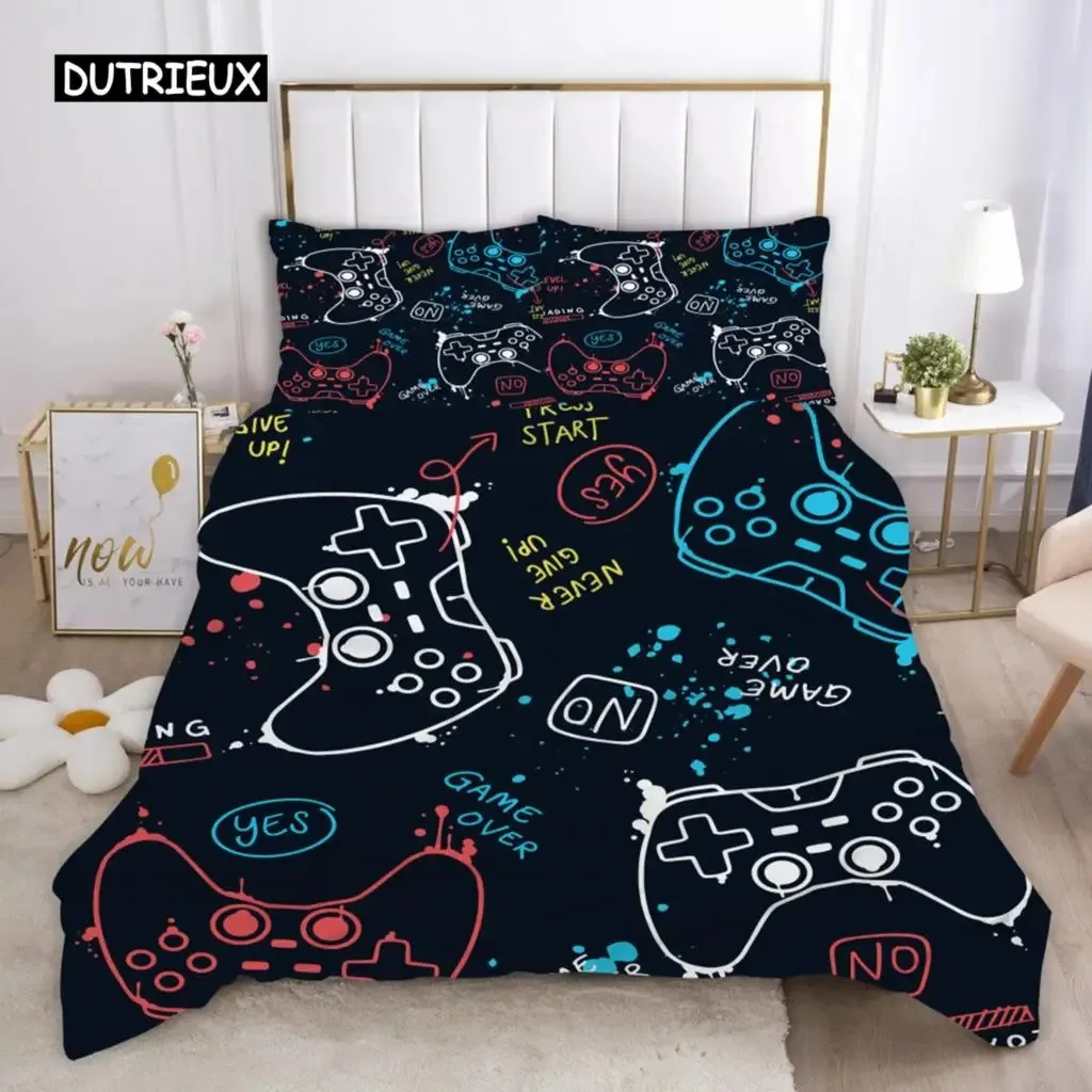 Gamepad Duvet Cover Set Full Size Colorful Video Game Control Button Zone Comforter Cover Gamer Player Joystick Twin Bedding Set