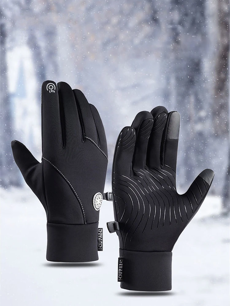 Waterproof Cycling Gloves Winter Motorcycle Gloves Touch Screen Bicycle Gloves Outdoor Riding Scooter Windproof Warm Ski Gloves