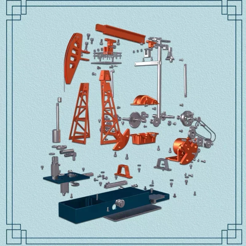 Oil Extraction Machine Model Toy Simulation Assembly Electric Pumping Unit Oil Field Kowtow Machine Full Metal Model Toys Gift