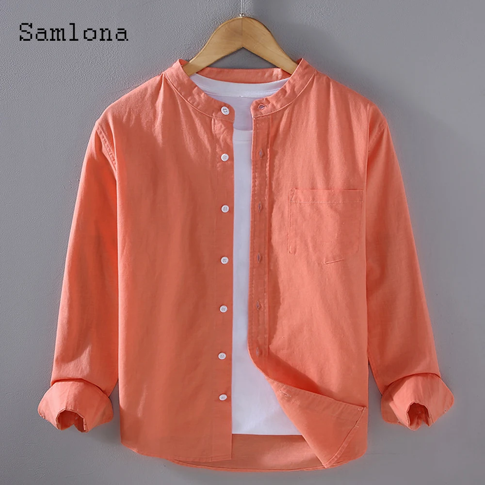 

Mens Casual Linen Shirts Mandarin Collar Shirt blusas Homme Ropa Sexy Tunic Blouse Plus Size Masculina Camisa Tops Streetwear