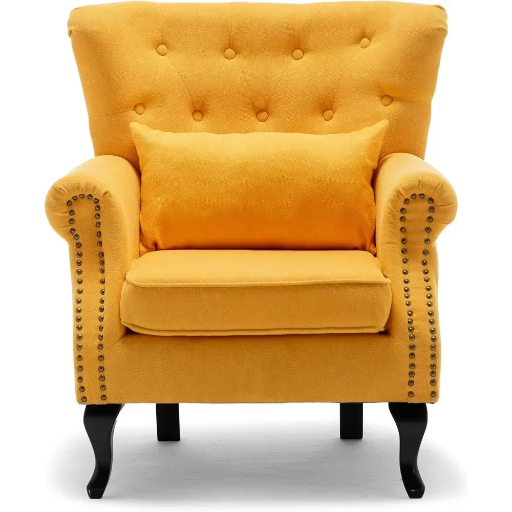 Living Room Chairs, Club Chairs, Living Room Bedrooms, Solid Wood Single Leg Sofas (yellow Curly Arm Chairs)