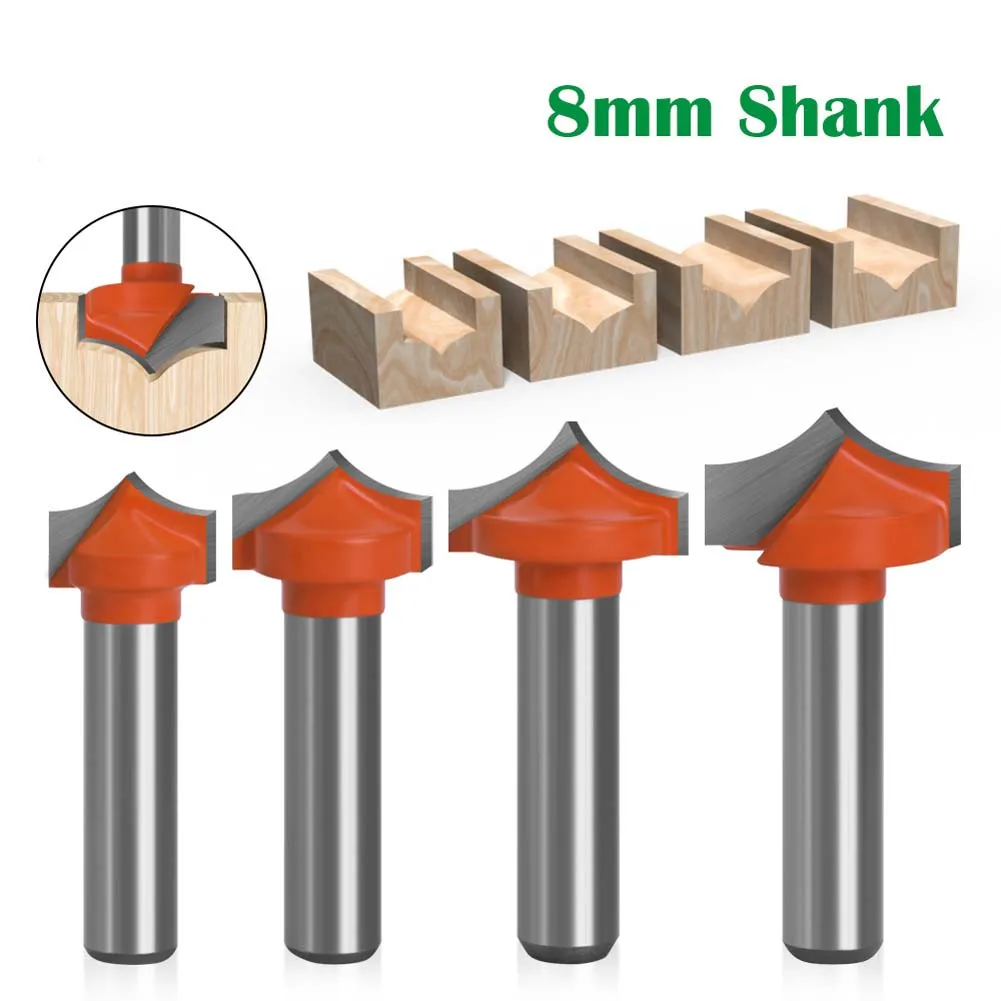 4pcs 8mm Shank Solid Carbide Round Point Cut Round Nose Bits Shaker Cutters Tools Woodworking Milling Cutter for Wood