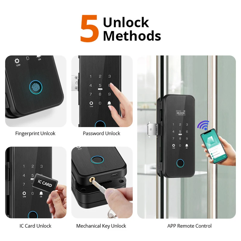 Imagem -02 - Tuya Inteligente Biométrico Fingerprint Lock Bloqueio Digital Eletrônico Broca Livre Porta de Vidro Porta de Madeira Wi-fi