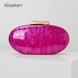 Alizekerr Oval Shaped Acrylic Evening Bags Women Boutique Elegant Classy Clutch Purses Ladies Chain Shoulder Bags Wedding Party