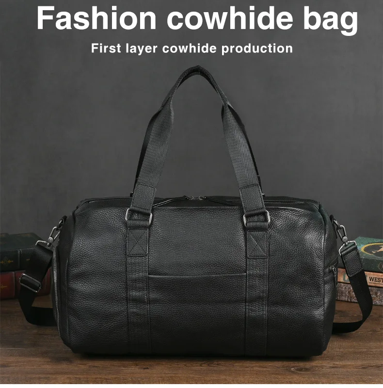 Sacs de voyage en peau de vache naturelle, sac de nuit imperméable en cuir pour hommes, sac à main pour bagages d'avion, sac de week-end pour hommes d'affaires