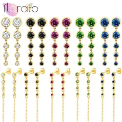 925 Sterling Silver Needle Stylish Exquisite Circle Colored Zircon Chain Pendant Earrings Women's Light Luxury Wedding Jewelry
